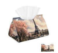 Tissue Box Cover PU Leather Rectangular Tissue Box Eiffel Tower Paris Tissue Holder Napkin Dispenser Decorative Tissue Box Holder Paper Holder for Bathroom Office 7.9" L x 4.9" W x 4.5" H