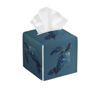 Tissue Box Cover PU Leather Sea Turtle-Blue Square Tissue Case Decorative Paper Holder Facial Paper Organizer Dispenser for Kitchen Bathroom