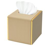 Tissue Box Cover PU Leather Tissue Box Holder with Metal Wrapped Edge 15x14x14cm Square Tissues Organizer Napkin Dispenser Decorative for Bathroom Toilet Bedroom Table Desk Office Car
