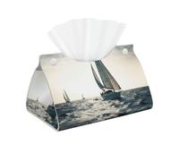 Tissue Box Cover PU Leather Tissue Holder Ocean Sailing Tissue Box for Office Rectangular Napkin Dispenser Waterproof Tissue Holder Organizer for Night Stand Kitchen Bathroom