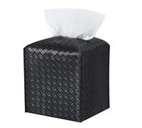 Tissue Box Cover PU Leather Tissue Holder Square Facial Tissue Case Facial Paper Organizer Dispenser for Bathroom, Vanity Countertop, Tabletop, Car, Black