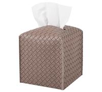 Tissue Box Cover PU Leather Tissue Holder Square Facial Tissue Case Facial Paper Organizer Dispenser for Bathroom, Vanity Countertop, Car, Light Brown
