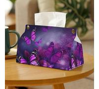 Tissue Box Cover Purple Butterflies Tissue Box Holder Decorative Tissue Cover Facial Tissue Dispenser for Bathroom Vanity Countertop Living Room Bedroom Office