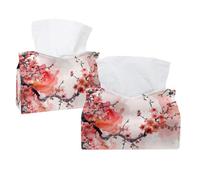 Tissue Box Cover, Rectangle Facial Tissue Holder Storage Container for Bathroom Vanity Counter Tops Night Stand and Offices - Watercolor Cherry Blossoms