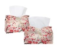 Tissue Box Cover, Rectangle Facial Tissue Holder Storage Container for Bathroom Vanity Counter Tops Night Stand and Offices - Watercolor Cherry Blossoms Japanese Pattern