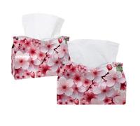 Tissue Box Cover, Rectangle Facial Tissue Holder Storage Container for Bathroom Vanity Counter Tops Night Stand and Offices - Pink Cherry Blossoms Cute Pattern