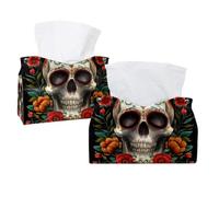 Tissue Box Cover, Rectangle Facial Tissue Holder Storage Container for Bathroom Vanity Counter Tops Night Stand and Offices - Vintage Skull and Flowers Day of the Dead