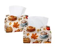 Tissue Box Cover, Rectangle Facial Tissue Holder Storage Container for Bathroom Vanity Counter Tops Night Stand and Offices - Thanksgiving Fallen Leaves and Autumn Flower Elements