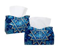 Tissue Box Cover, Rectangle Facial Tissue Holder Storage Container for Bathroom Vanity Counter Tops Night Stand and Offices - Art Star of David Blue Pattern