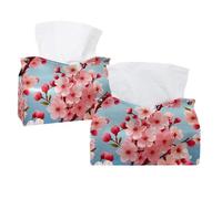 Tissue Box Cover, Rectangle Facial Tissue Holder Storage Container for Bathroom Vanity Counter Tops Night Stand and Offices - Blossoms Pink Pattern