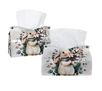 Tissue Box Cover, Rectangle Facial Tissue Holder Storage Container for Bathroom Vanity Counter Tops Night Stand and Offices - Watercolor Cute Bunny Holding a Bouquet of Branches Holly Berries