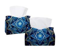 Tissue Box Cover, Rectangle Facial Tissue Holder Storage Container for Bathroom Vanity Counter Tops Night Stand and Offices - Star of David Blue Pattern