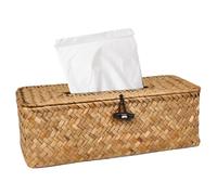 Tissue Box Cover Rectangle, Seagrass Rattan Tissue Box Holder Woven Tissue Box Cover with Flip-Open Top Decorative Facial Tissue Holder for Barthroom Kitchen Office Table Desk.