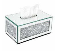 Tissue Box Cover,Rectangular Crystal Crushed Diamond Tissue Box Holder,Silver Luxury Decorative Napkin Dispenser for Bathroom,Countertop,Bedroom,Living Room Office 25x13x10cm