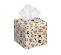 Tissue Box Cover Square Animal Paw Print PU Leather Tissue Box Holder Dog Cat Paw Print Waterproof Tissues Cube Organizer for Car Bathroom Office Home Desk Tabletop Decor