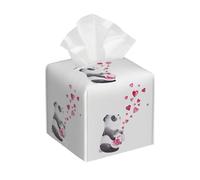 Tissue Box Cover Square Animals Panda Hearts PU Leather Tissue Box Holder Waterproof Tissues Cube Organizer for Car Bathroom Office Home Desk Tabletop Decor
