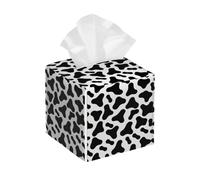 Tissue Box Cover Square Black And White Cow Print PU Leather Tissue Box Holder Waterproof Tissues Cube Organizer for Car Bathroom Office Home Desk Tabletop Decor