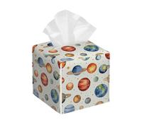 Tissue Box Cover Square Cartoon Space Planets PU Leather Tissue Box Holder Universe Planet Waterproof Tissues Cube Organizer for Car Bathroom Office Home Desk Tabletop Decor