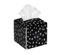 Tissue Box Cover Square Cat Footprint Dog Paw PU Leather Tissue Box Holder Waterproof Tissues Cube Organizer for Car Bathroom Office Home Desk Tabletop Decor