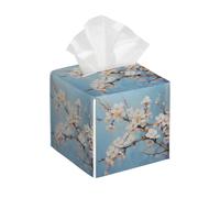 Tissue Box Cover Square Cherry Blossoms PU Leather Tissue Box Holder Art Apricot Blossom Flower Waterproof Tissues Cube Organizer for Car Bathroom Office Home Desk Tabletop Decor