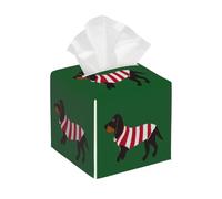 Tissue Box Cover Square Christmas Dachsund Dog PU Leather Tissue Box Holder Animal Striped Waterproof Tissues Cube Organizer for Car Bathroom Office Home Desk Tabletop Decor