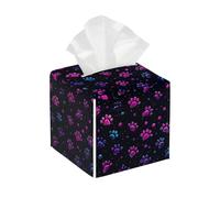 Tissue Box Cover Square Colorful Dog Cat Paw Print Pattern PU Leather Tissue Box Holder Waterproof Tissues Cube Organizer for Car Bathroom Office Home Desk Tabletop Decor