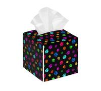 Tissue Box Cover Square Colorful Dog Cat Paw Print PU Leather Tissue Box Holder Waterproof Tissues Cube Organizer for Car Bathroom Office Home Desk Tabletop Decor