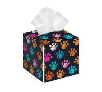 Tissue Box Cover Square Colorful Dog Paw Print PU Leather Tissue Box Holder Waterproof Tissues Cube Organizer for Car Bathroom Office Home Desk Tabletop Decor