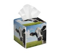 Tissue Box Cover Square Cute Cows PU Leather Tissue Box Holder Cow Pattern Waterproof Tissues Cube Organizer for Car Bathroom Office Home Desk Tabletop Decor