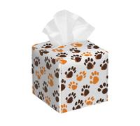 Tissue Box Cover Square Cute Dog Paw Print PU Leather Tissue Box Holder Animal Dog Paw Print Pattern Waterproof Tissues Cube Organizer for Car Bathroom Office Home Desk Tabletop Decor