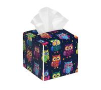 Tissue Box Cover Square Cute Owls PU Leather Tissue Box Holder Ethnic Owl Waterproof Tissues Cube Organizer for Car Bathroom Office Home Desk Tabletop Decor