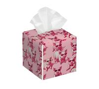 Tissue Box Cover Square Cute Pink Pig PU Leather Tissue Box Holder Funny Animals Waterproof Tissues Cube Organizer for Car Bathroom Office Home Desk Tabletop Decor
