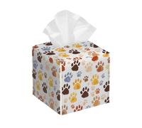 Tissue Box Cover Square Cute Watercolor Cat Dog Paw Print PU Leather Tissue Box Holder Waterproof Tissues Cube Organizer for Car Bathroom Office Home Desk Tabletop Decor