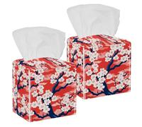 Tissue Box Cover Square, Decorative Tissue Box Holder Facial Paper Organizer Dispenser for Tabletop, Bathroom, Office, Car, Pink Elegant Japanese Cherry Blossoms Flowers