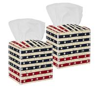 Tissue Box Cover, Square Facial Tissue Holder Storage Container for Bathroom Vanity Counter Tops Night Stand Offices Desk Car - American Stripes and Stars Pattern