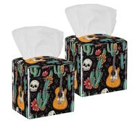 Tissue Box Cover, Square Facial Tissue Holder Storage Container for Bathroom Vanity Counter Tops Night Stand Offices Desk Car - Day of the Dead Cacti Guitars Skulls