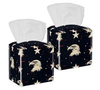 Tissue Box Cover, Square Facial Tissue Holder Storage Container for Bathroom Vanity Counter Tops Night Stand Offices Desk Car - American Flag Eagle Stars Pattern