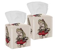 Tissue Box Cover, Square Facial Tissue Holder Storage Container for Bathroom Vanity Counter Tops Night Stand Offices Desk Car - Cute Frog sitting on Mushroom