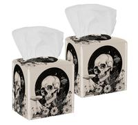 Tissue Box Cover, Square Facial Tissue Holder Storage Container for Bathroom Vanity Counter Tops Night Stand Offices Desk Car - Skull Mushroom Floral Plant Flower