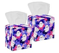Tissue Box Cover, Square Facial Tissue Holder Storage Container for Bathroom Vanity Counter Tops Night Stand Offices Desk Car - Seamless Halloween Ghosts Background