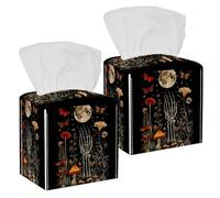 Tissue Box Cover, Square Facial Tissue Holder Storage Container for Bathroom Vanity Counter Tops Night Stand Offices Desk Car - Mushroom Moon Phase Skeleton Hand Flowers Butterflies