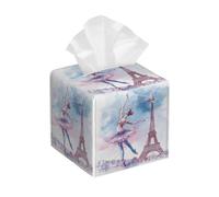 Tissue Box Cover Square France Paris Ballet Dancer PU Leather Tissue Box Holder Waterproof Tissues Cube Organizer for Car Bathroom Office Home Desk Tabletop Decor