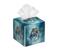 Tissue Box Cover Square Galaxy Tiger Pattern PU Leather Tissue Box Holder Waterproof Tissues Cube Organizer for Car Bathroom Office Home Desk Tabletop Decor