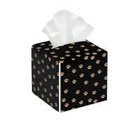 Tissue Box Cover Square Gold Dog Cat Paw Print PU Leather Tissue Box Holder Waterproof Tissues Cube Organizer for Car Bathroom Office Home Desk Tabletop Decor