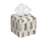 Tissue Box Cover Square Gold Glitter Pineapples PU Leather Tissue Box Holder Black And White Dots Pineapples Waterproof Tissues Cube Organizer for Car Bathroom Office Home Desk Tabletop Decor