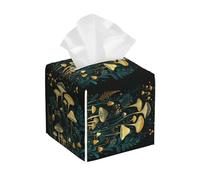 Tissue Box Cover Square, Gold Mushroom Pu Leather Tissue Box Holder, Waterproof Tissue Case Cover For Bedroom Livingroom