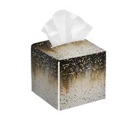 Tissue Box Cover Square Gold Sequins Glitter PU Leather Tissue Box Holder Waterproof Tissues Cube Organizer for Car Bathroom Office Home Desk Tabletop Decor