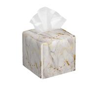 Tissue Box Cover Square Gold White Marble PU Leather Tissue Box Holder Marble Texture Waterproof Tissues Cube Organizer for Car Bathroom Office Home Desk Tabletop Decor