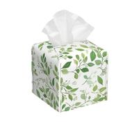 Tissue Box Cover Square, Green Leaf Pu Leather Tissue Box Holder, Waterproof Tissue Case Cover For Bedroom Livingroom