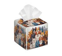 Tissue Box Cover Square Leather, A Bunch of Cute Dogs Tissue Holder Facial Paper Organizer Dispenser for Tabletop Bathroom Tabletop Car